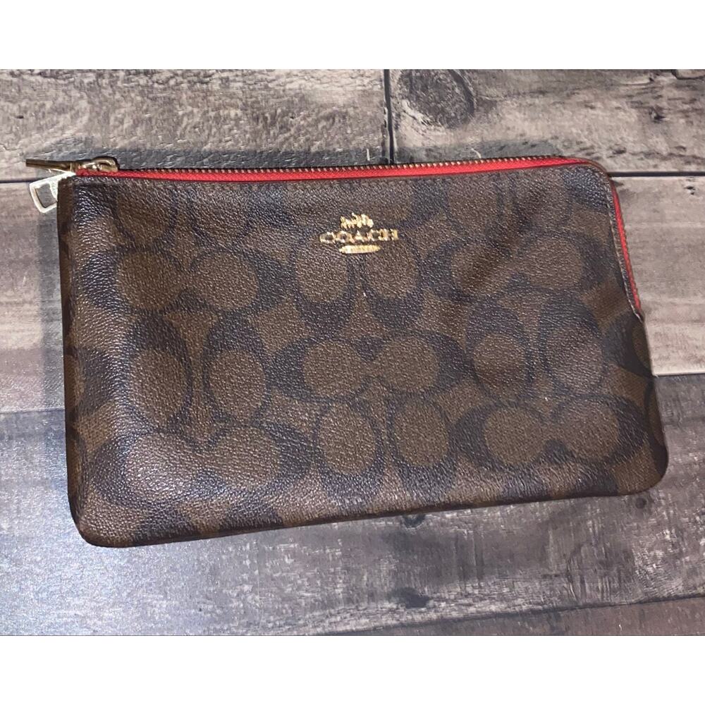 COACH Double Corner Zip Wristlet Signature Canvas